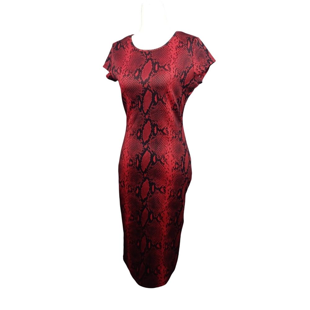 Vtg‎ XOXO Y2K Bodycon Dress Women's M Red Snakeskin Whimsigoth Vampy Mob Wife